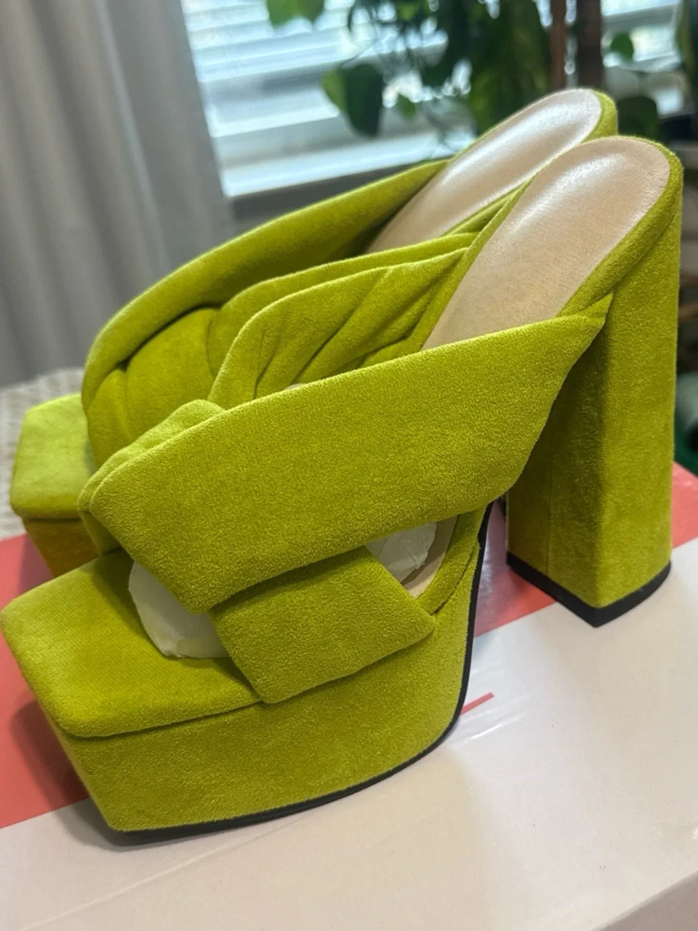 Platform Open-Toe Mule in Lime Green